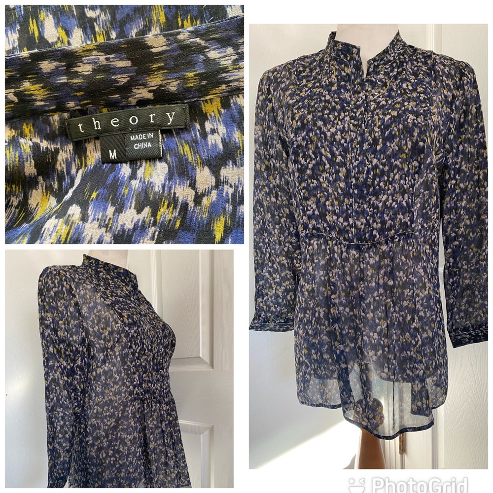 Theory Sheer Silk Boho Top Blouse Pre-Owned